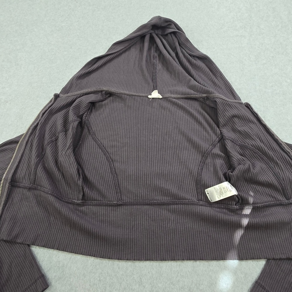 Garage Ribbed Cropped Zip Up Hoodie Dark Purple Gray XS - Picture 5 of 8